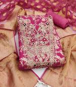 Women's pink woven cotton silk dress material