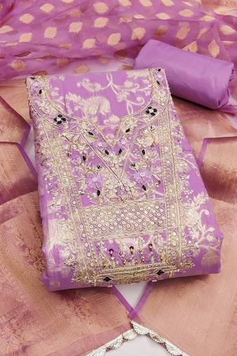  levender woven cotton silk dress material