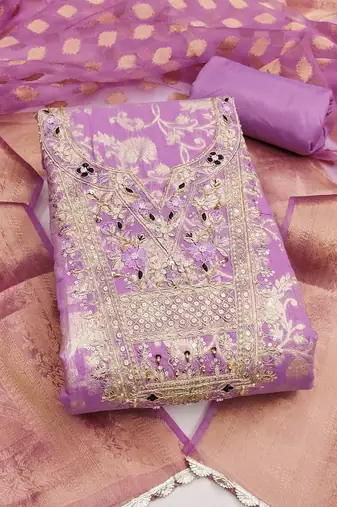 Women's levender woven cotton silk dress material