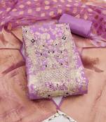 Women's levender woven cotton silk dress material