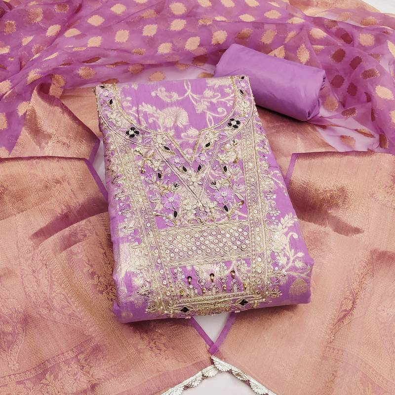 Women's levender woven cotton silk dress material