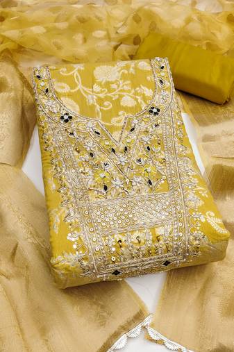 Women's light green woven cotton silk dress material