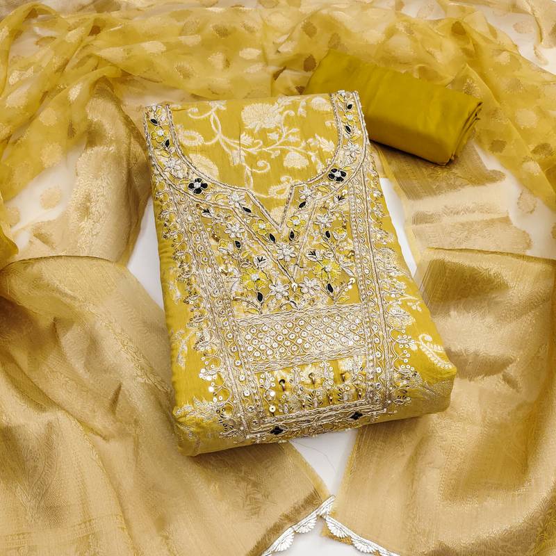 Women's light green woven cotton silk dress material