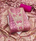 Women's pink woven organja banarasi dress material