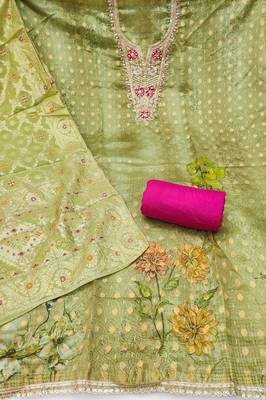  green woven emblishment banarasi dress material 2