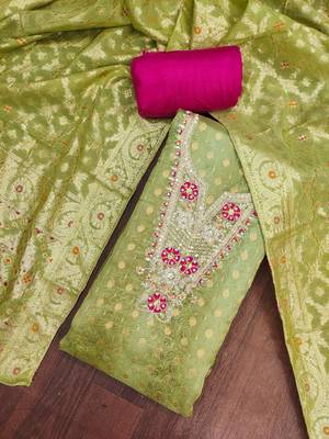  green woven emblishment banarasi dress material 4
