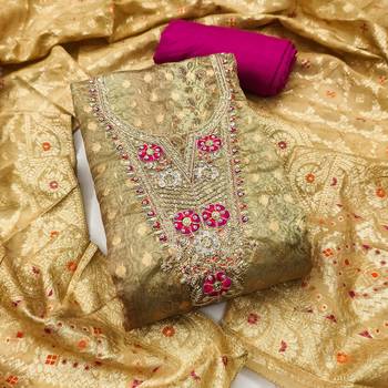 brown woven digital banarasi dress material 1
