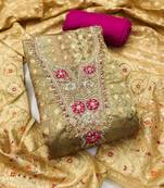 Women's brown woven digital banarasi dress material