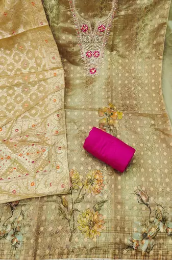  brown woven digital banarasi dress material