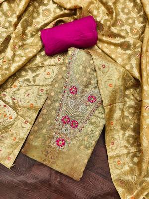  brown woven digital banarasi dress material 4