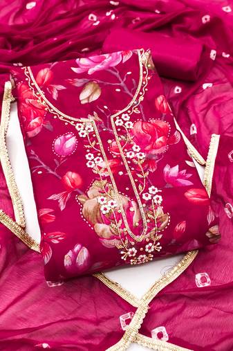 Women's magenta digital print cotton dress material