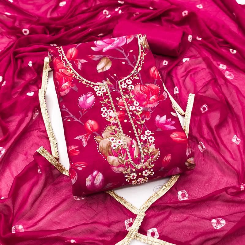 Women's magenta digital print cotton dress material