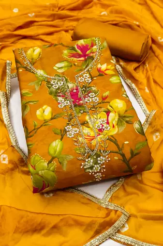 Women's mustard digital print cotton dress material