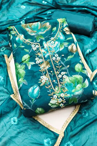 Women's teal blue digital print cotton dress material