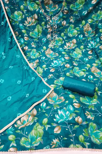  teal blue digital print cotton dress material