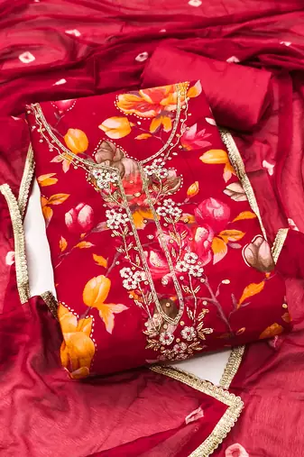 Women's maroon digital print cotton dress material