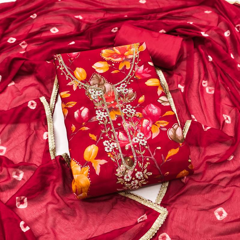 Women's maroon digital print cotton dress material