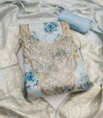 Women's blue woven digital cotton silk dress material