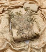 Women's beige woven digital cotton silk dress material