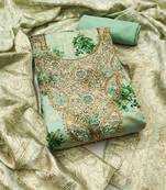 Women's green woven digital cotton silk dress material