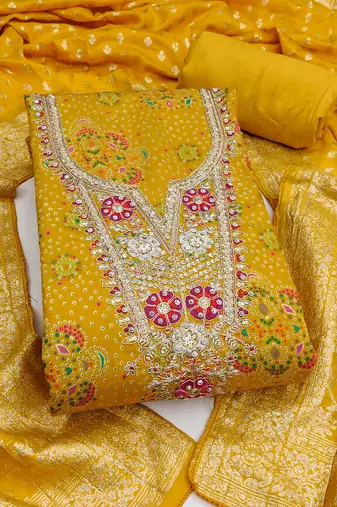 Women's yellow digital print cotton dress material