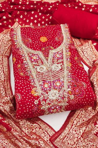 Women's red digital print cotton dress material