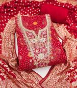 Women's red digital print cotton dress material