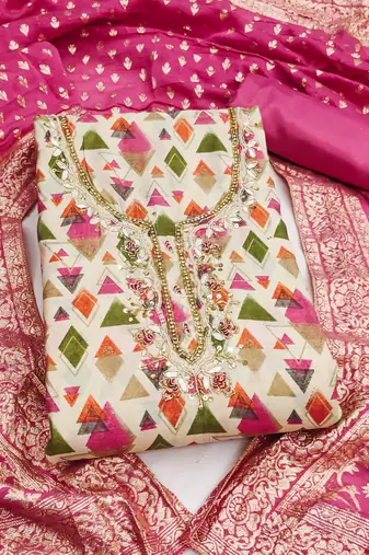 Women's multi digital print cotton dress material