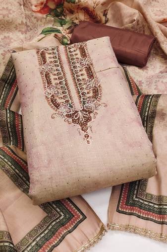 Women's daimond embroidery cotton silk dress material