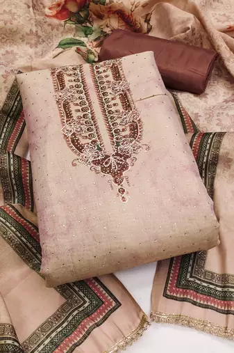 Women's daimond embroidery cotton silk dress material