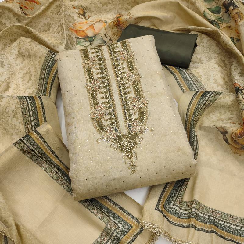 Women's daimond embroidery cotton silk dress material