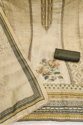  daimond embroidery cotton silk dress material