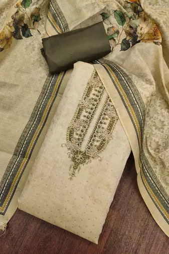  daimond embroidery cotton silk dress material