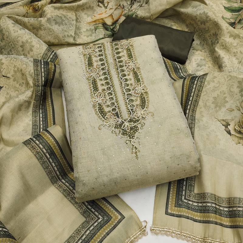 Women's daimond embroidery cotton silk dress material