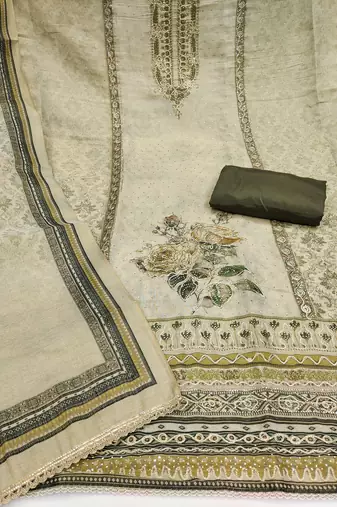 daimond embroidery cotton silk dress material