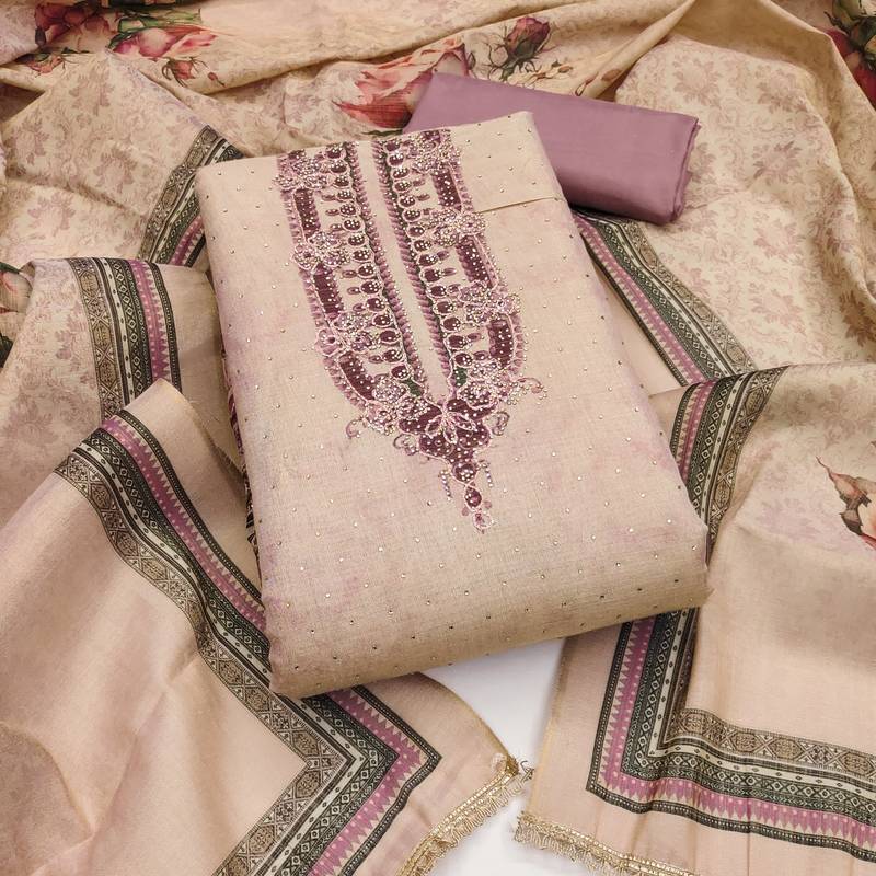 Women's daimond embroidery cotton silk dress material