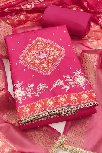 Women's pink daimond embroidery rayon dress material