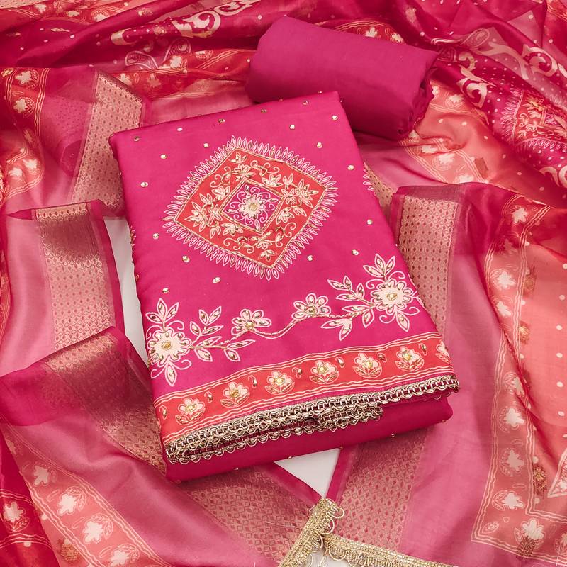 Women's pink daimond embroidery rayon dress material