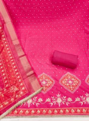  pink daimond embroidery rayon dress material 2