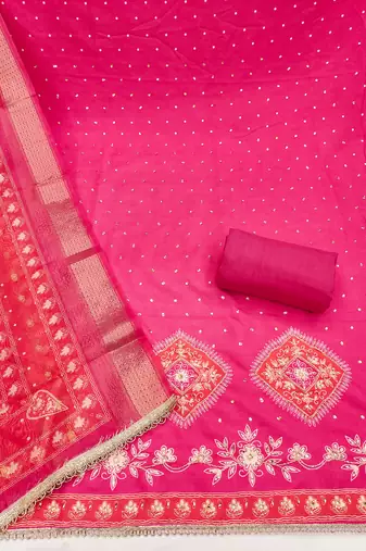  pink daimond embroidery rayon dress material