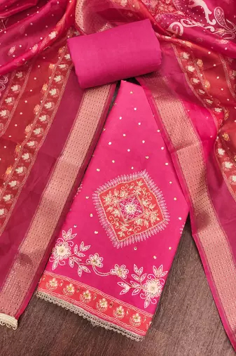  pink daimond embroidery rayon dress material