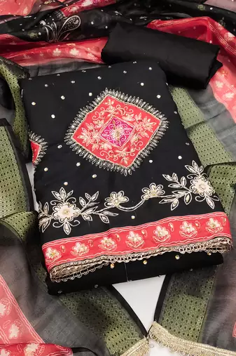 Women's black daimond embroidery rayon dress material