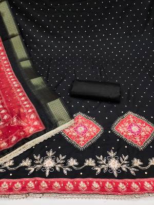  black daimond embroidery rayon dress material 2