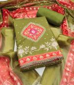 Women's green daimond embroidery rayon dress material