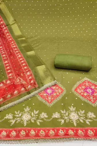  green daimond embroidery rayon dress material