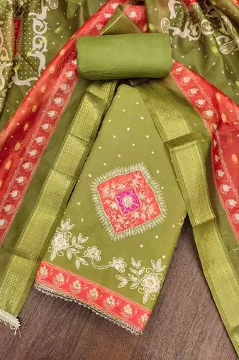  green daimond embroidery rayon dress material
