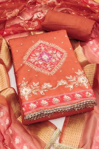 Women's rust daimond embroidery rayon dress material