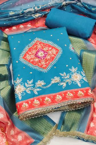 Women's blue daimond embroidery rayon dress material