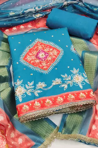 Women's blue daimond embroidery rayon dress material