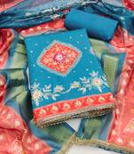 Women's blue daimond embroidery rayon dress material